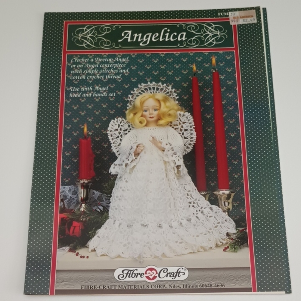 3/$15 VTG Angelica Christmas Treetop Angel Crochet Pattern Fibre Craft FCM305